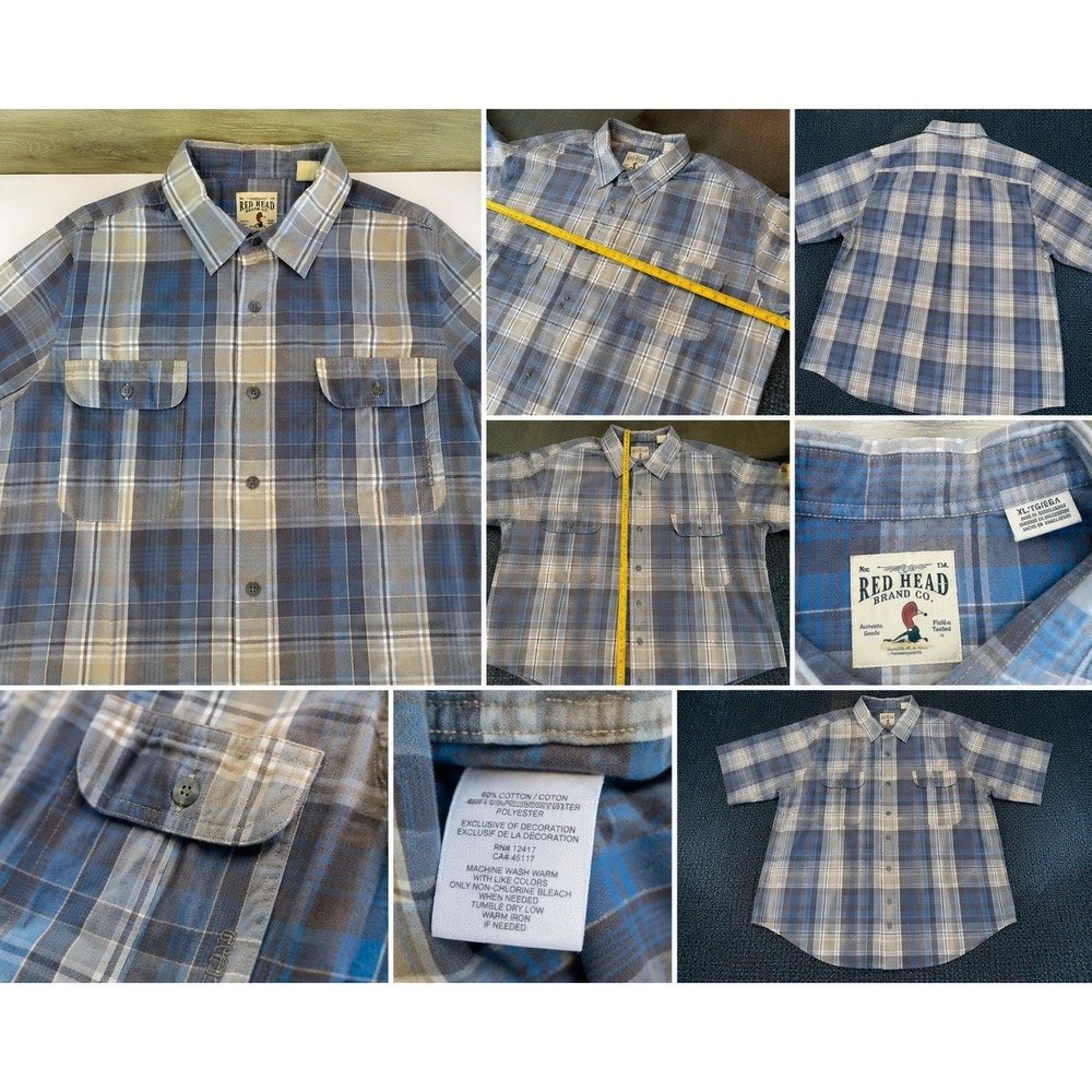 Red Head Brand Shirt Men's XLT Plaid Vented Pocket Bass Pro Fishing Outdoor SS - Picture 5 of 6